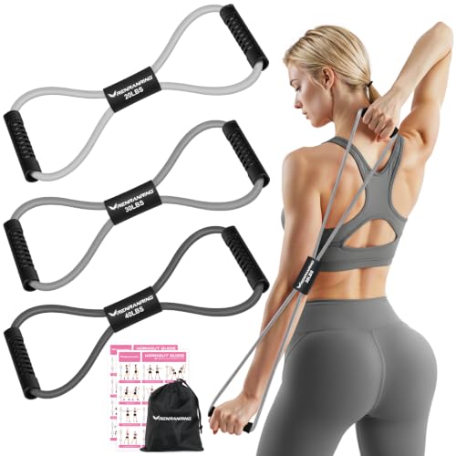 RENRANRING Figure 8 Fitness Resistance Bands with Handles - Exercise Tube Band Set of 3 for Arm and Shoulder Stretch, Rope 8 Word Elastic for Women and Men - color: Light Gray, Dark Gray, Black, size: 3pcs