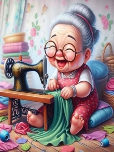 GUMITOON Diamond Art Kits for Adults-Diamond Art Paintings-Cartoon Grandma Full Drill Diamond Dots Paintings for Beginners, Round 5D Paint with Diamonds Pictures Gem DIY Crafts Kits 12"x16" - color: QCY-043