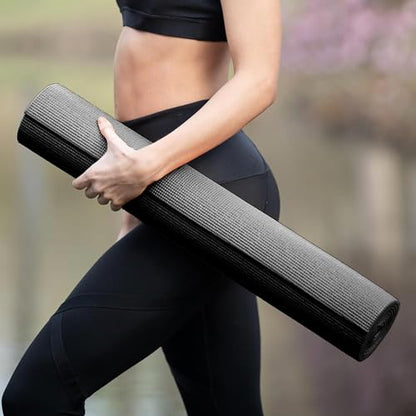 Bulk Yoga Mats, 12 Pack, With Strap, 68x24in, 4mm | Bulk Non Slip Exercise Mats for Workout, Stretching, Fitness - Wholesale Non Toxic Gym Mats for Home, Schools and Studios - color: Gray