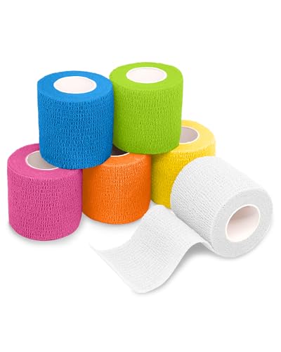 FriCARE Self Adhesive Bandage Wrap, Medical Tape in First Aid Kit | Elastic Cohesive Bandages for Sports/Vet/Wrist Ankle Wounds, 2 Inches X 5 Yards, Latex-free 6 Rolls, Yuzu Splash - color: Yuzu Splash