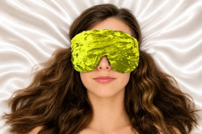 Handmade Opulence Yoga Eye Pillow - Weighted Flaxseed Fill, Unscented, Satin & Velvet, Adjustable Strap - Ideal for Meditation & Restful Sleep - Lime - TEMF-LM - color: Lime