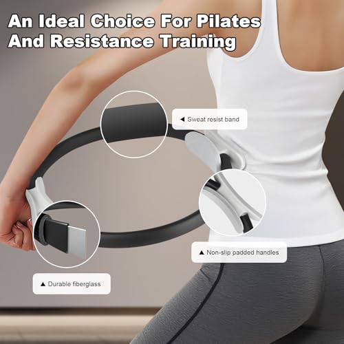 Pilates Ring 15 Inch Magic Circle Ring, Dual Padded Handles Pilates Rings Circle, Adjustable Yoga Ring - color: Black