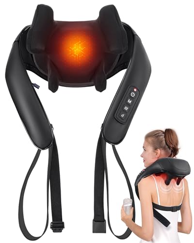 MASGRE Shiatsu Neck and Shoulder Massager, Cordless Back Massager with Heat | Electric Deep Tissue 3D Kneading Massage Pillow for Shoulder, Leg, Body Muscle Pain Relief, Gifts for Men Women - color: Black