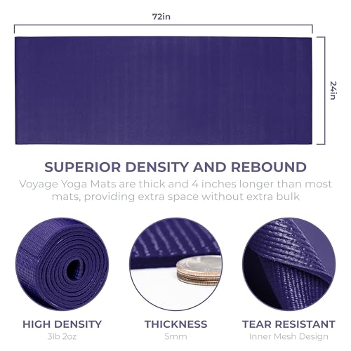 Voyage 5mm Studio Yoga Mats, 10 Pack, 72x24in | Extra Long, Anti-Tear Exercise Mats for Workout, Stretching, Fitness - Non Slip Gym Mats for Home, Schools and Studios - color: Purple