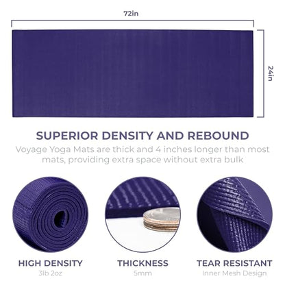 Voyage 5mm Studio Yoga Mats, 10 Pack, 72x24in | Extra Long, Anti-Tear Exercise Mats for Workout, Stretching, Fitness - Non Slip Gym Mats for Home, Schools and Studios - color: Purple