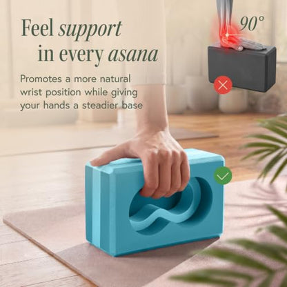 Yoga Blocks Wrist Support; Yoga Blocks 2 Pack with Knee Pads and Strap to Put Less Weight on Wrists; Durable, Versatile Yoga Brick Exercise Block Set, Blocks Yoga - color: Blue