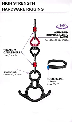Aerial Silks 13 Yards Hardware Kit Low stretch Aerial Yoga Hammock Acrobatics - Swivel 360 Spinner Equipment Height Adjustment Strap, Portable Storage (Black)