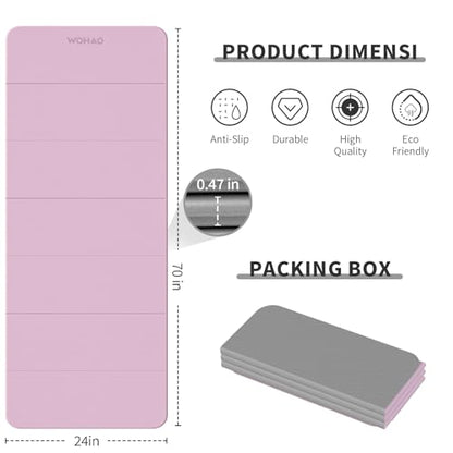 7-Fold Yoga Mat 70"x24" - 1/2 Inch Thick - color: Taro Purple + Warm Gray