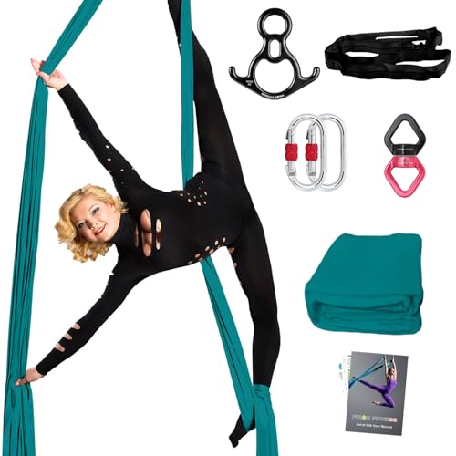 PRIOR FITNESS Pro Aerial Silks Kit, SGS&CE Certified, 9/15/20Yards | Thick Low Stretch 100% Nylon Fabric w/3126 lbs MBL, Eco-Friendly & Fade Resistant, W/Rigging Hardware, Solid Colors - color: Emerald, size: L(20 Yards)