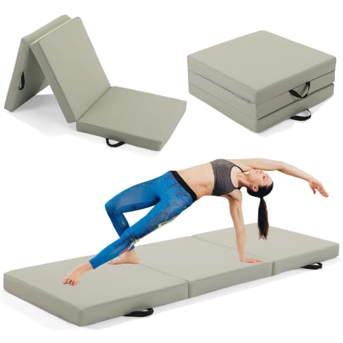 MABOZOO Tri-Fold Exercise Mat, 3'' Thick PU Leather Yoga Mat, 72x24''