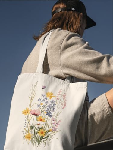 Aesthetic Canvas Tote Bag for Women with Inner Pocket - color: Bouquet