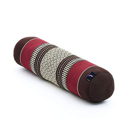 Leewadee Small Yoga Bolster – Shape-Retaining Cervical Neck Roll, Tube Pillow for Comfortable Reading, Kapok Filling, 22 x 6 x 6 inches - color: Sf19 - Red, Brown