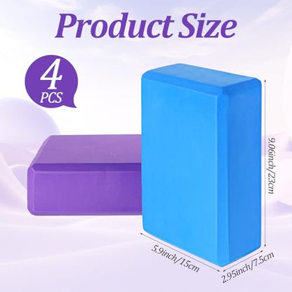 4 Pack Yoga Blocks, High Density Yoga Brick Foam Blocks for Pilates Workout, Improve Strength and Aid Balance and Flexibility, Soft Non Slip Surface for Pilates and Meditation (Multicolor)