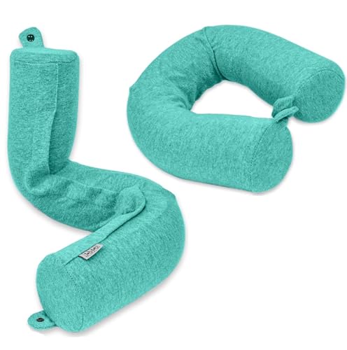 Dot&Dot Twist Memory Foam Kids Travel Pillow, Bendable Neck Pillow for Airplane, Car and Home, 23-Inch Adjustable Roll with Washable Cotton Cover, Green - color: Green, size: Kids/Petite (23")