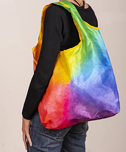 O-WITZ Reusable Grocery Bags | Vibrant Tote Bag For Groceries, Gym, Office, Beach, Toys & More | Washable Design With Large Handles For Maximum Convenience | Folds Into A Small Pouch, Bright Rainbow - color: Rain Bows