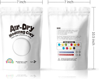 Sago Brothers White Air Dry Clay for Kids, 7 oz | Super soft and ultra light molding clay for children. Refill white clay crafts kit for kids age 3-12, girls & boys. - color: white