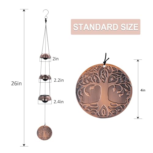 Tree of Life Bell Wind Chimes for Outside, Red Copper Temple - size: F-Tree