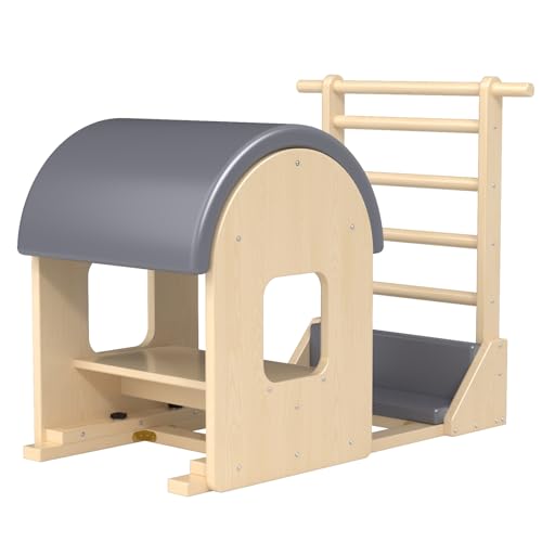 Pilates Ladder Barrel, Wooden Spine Corrector Pilates Machine for Home Workout, Pilates Arc for Balance, Core Strengthening and Stretching - color: Gray