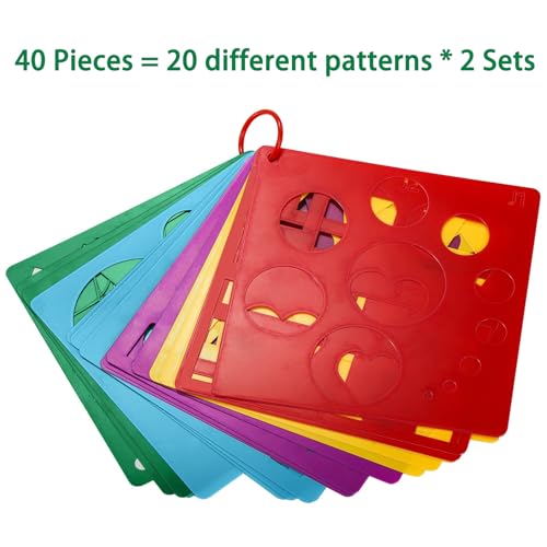 Peohud 40 Pieces Geometric Shaped Stencils, Simple Drawing Chalk Stencils, Colorful Art Painting Template Set for DIY Craft, 5.9 x 5.9 Inches (Pack of 2) - size: 5.9 inches (square) (Pack of 2)