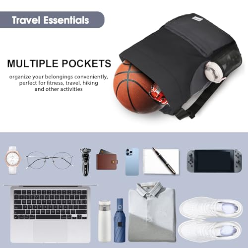 Waterproof Drawstring Backpack Sports Gym Sackpack with Mesh Pockets Water-Resistant String Cinch Beach Bag for Men Women - color: Solid - Black Gray