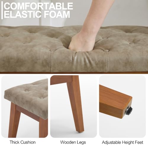 43.5" Button Tufted Faux Leather End of Bed Entryway Bench, Light Taupe - color: Light Taupe-pu-tufted