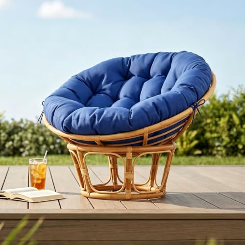 47" Round Tufted Floor Cushion, Thick Meditation Papasan with Ties - color: Classic Blue