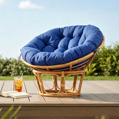 47" Round Tufted Floor Cushion, Thick Meditation Papasan with Ties - color: Classic Blue