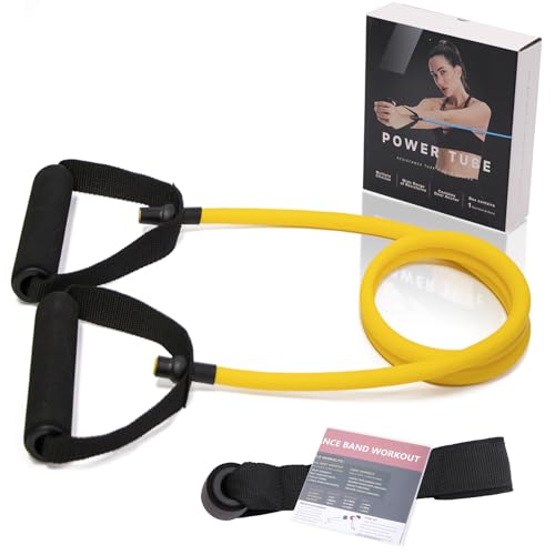 Resistance Bands with Handles and Door Anchor for Home Workouts | For women and men; includes a door anchor and simple guide for exercise, stretching, and home workouts. - color: Extra light-yellow-10 lbs
