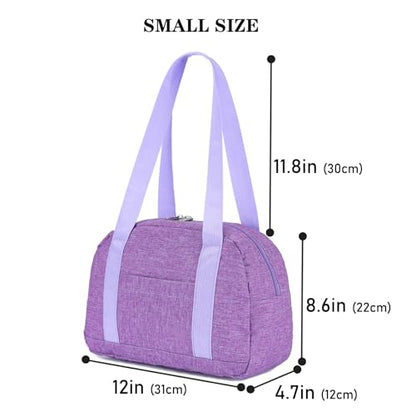 Mini Gym Bag for Women Girl 12 inch Small Gym Tote Lightweight Carry On Bag - color: Light Purple