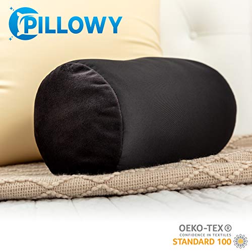Microbead Bolster Neck Roll Pillow, 14x8 in Cylinder Tube, Black | Silky smooth face helps prevent sleep creases and hair breakage, light squishy support for head and shoulders, travel ready - color: Black