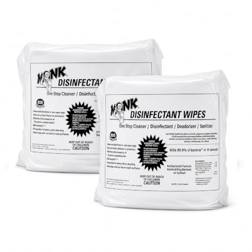 Monk Wipes 소독용 체육관 물티슈, 원스텝 클리너, 소독제, 탈취제 및 소독제, 800개 물티슈 리필 팩 2개, 피트니스 장비, 요가 매트, 댄스 스튜디오, 스피닝 클래스 등에 적합, 69800R - size: 800 Count (Pack of 2)