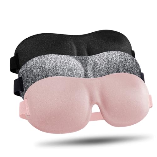 LKY DIGITAL Sleep Mask for Side Sleeper 3 Pack, Blackout 3D Eye Mask - color: Gray & Black & Pink