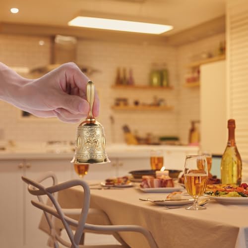Super Loud Brass Hand Call Bell for Dinner & Seniors Bedside-Gold - color: Gold