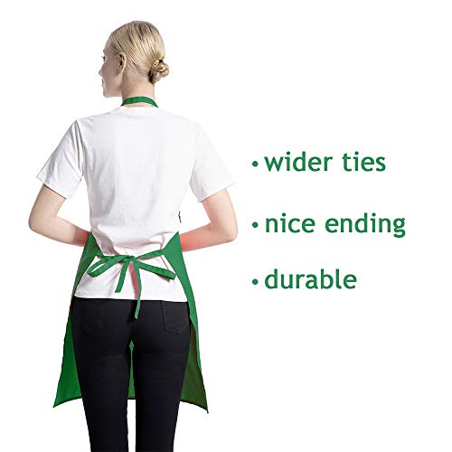 Total 15 PCS Green Plain Bib Aprons Bulk for Women Men-Unisex Adult Aprons with 2 Front Pockets (Leaf Green-15 pcs) - color: Leaf Green-15 Pcs