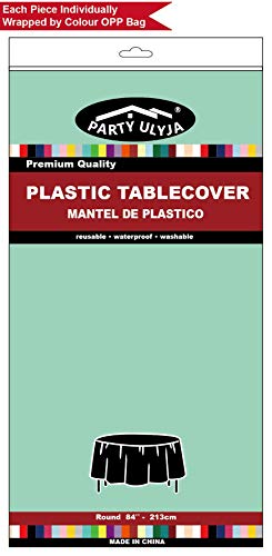 Fresh Mint Plastic Tableloths 2 Pack Mint Green Disposable Table Covers 84 Inch Circle Bridal Shower Party Tablecovers PEVA Table Cloths for BBQ Picnic Birthday Wedding Parties 6 ft Round Table Use - color: B01 Fresh Mint