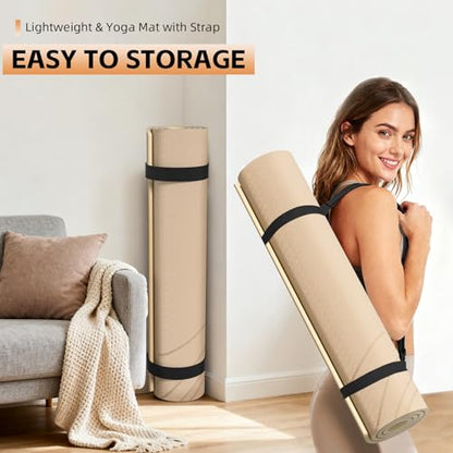 Large Yoga Mat Thick, 76"x32"x0.31"Wide POE Exercise Mat with Non-Slip Surface & Carry Strap, Anti-Tear Workout Mat for Yoga, Pilates, Fitness - color: Coffee Cream
