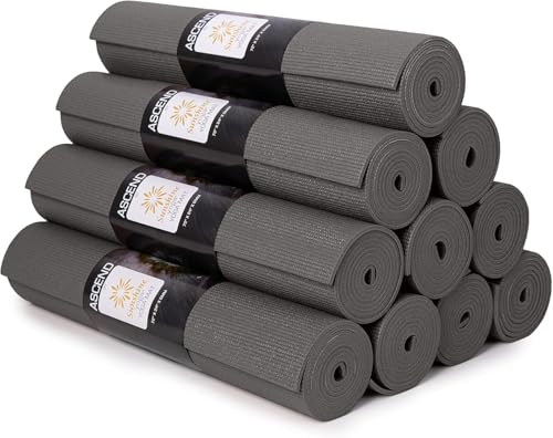 Ascend 6mm Thick Yoga Mat, 4 Pack, 72x24in - color: Charcoal, size: 10 Pack