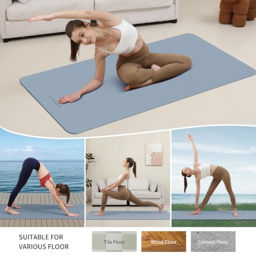 Extra Wide & Thick 8mm Yoga Mat, 72"x31.5" | Large Non Slip Exercise Mat, Premium POE Material, Superior Cushioning & Stability, With Strap for Home Gym, Pilates - color: Haze Blue