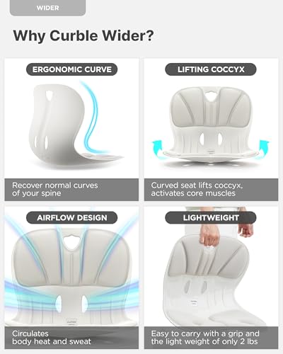 curble Wider 2 Pack – Ergonomic Desk Chair Seat Cushion, Everyday Passive Posture Trainer for Work from Home, Office & Car, Breathable Lumbar Support (Grey) - color: 2 Pack Grey