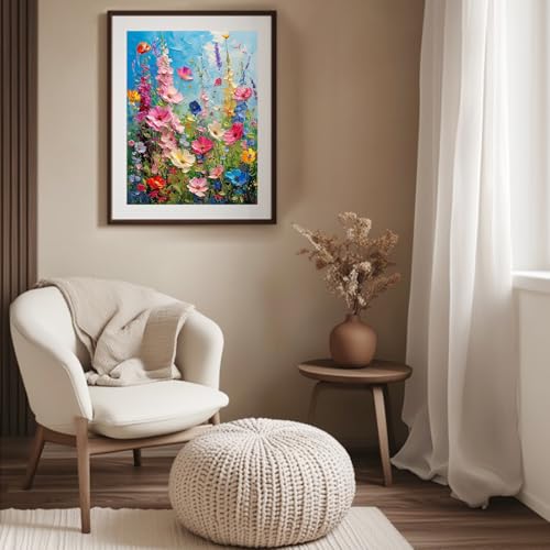 Hutarosl Flowers Paint by Numbers with Frame for Adults - with Wooden Easel,Adult Paint by Number,Flowers Canvas Paint by Numbers for Adults,Gifts and Home Decor 12x16inch - color: Flowers, size: 1 Pack with Frame - 12x16 inches