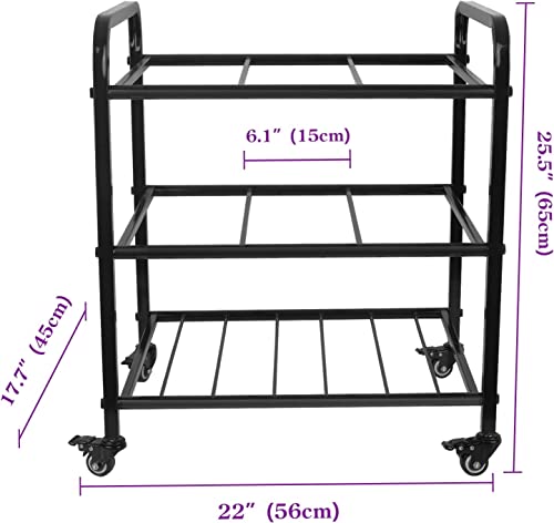MM MELISEN Black Yoga Mat Storage Rack, Home Gym Studio Organizer Cart for Foam Roller, Yoga Strap and Resistance Bands, Movable Black Sports Equipment Storage Rack with Wheels