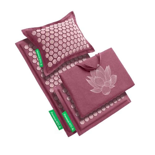 Pranamat Acupressure Large & Small Mat with Pillow and Bag Set, Premium Acupressure Therapy for Pain Relief and Relaxation, Handcrafted in Europe with Sustainable and Natural Materials (Rosegold) - color: Rosegold