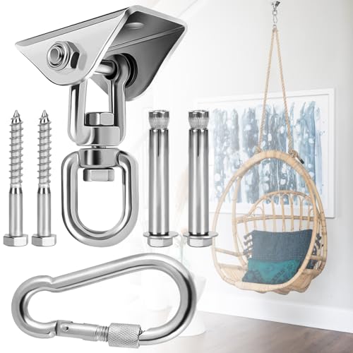 Hammock Hanging Kit Heavy Duty 360° Rotating Hanging Swing Hooks Stainless Steel Hammock Chair Hanging Kit Swing Ceiling Hook Snap with 1200LB Capacity for Yoga, Gym, Wood, Concrete (Silver) - color: Silver