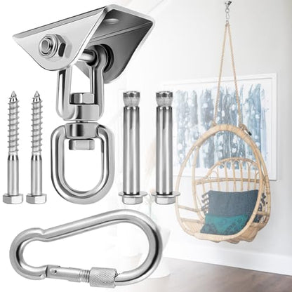 Hammock Hanging Kit Heavy Duty 360° Rotating Hanging Swing Hooks Stainless Steel Hammock Chair Hanging Kit Swing Ceiling Hook Snap with 1200LB Capacity for Yoga, Gym, Wood, Concrete (Silver) - color: Silver