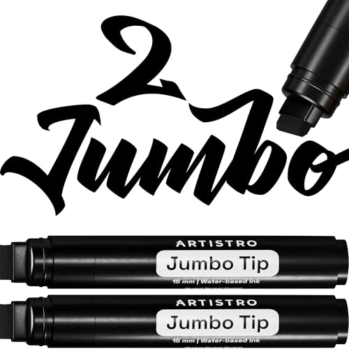 ARTISTRO Black Acrylic Paint Markers - 15mm Jumbo-Tip - Set of 2 | Paint Pens, Perfect for Crafting, Art Projects, & More - color: Black, style: Jumbo