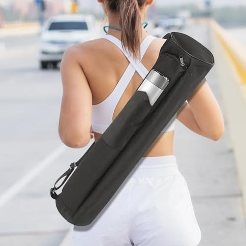 EVEME Yoga Mat Bag for Women & Men,Travel Yoga Gym Bag for 1/4" 1/3" Thick Exercise Yoga Mat,Fitness mat bag,sprot mat pouch - color: Extra Large-Black- With cup pocket