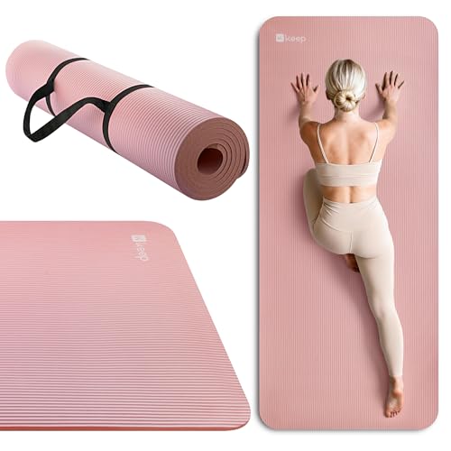 KEEP Extra Thick NBR Yoga Mat for Women & Men, 10mm Thick, 72”x32” Large Exercise Mat with Non-Slip Workout Mat for Yoga, Pilates, Stretching, Meditation – Wide & Cushioned Fitness Mat - color: Sakura pink