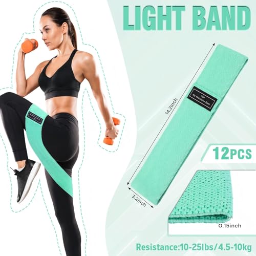 Lenwen 12 Pcs Fabric Resistance Bands Bulk - color: Lake Blue, style: Light Resistance