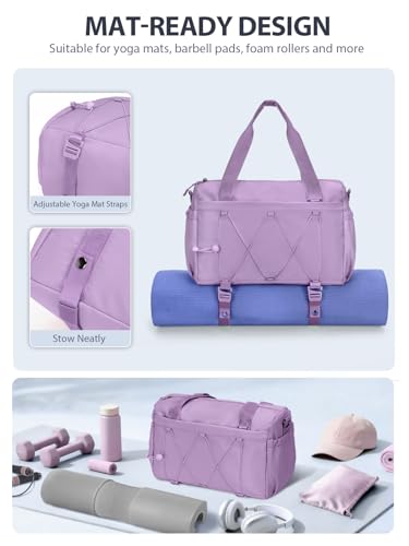 RHDZO Small Gym Bag for Women with Yoga Mat Holder and Wet Pocket, Purple - color: Purple