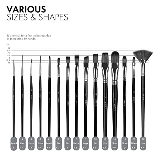 18 Piece Paint Brush Set, ARTIFY 15 Acrylic Paint Brushes, Palette Knife, and 2 Sponges, Professional Artist Paint Brushes for Acrylics, Watercolors, Gouache, Canvas, and Face Painting,Black - color: Black, size: 18 Pcs